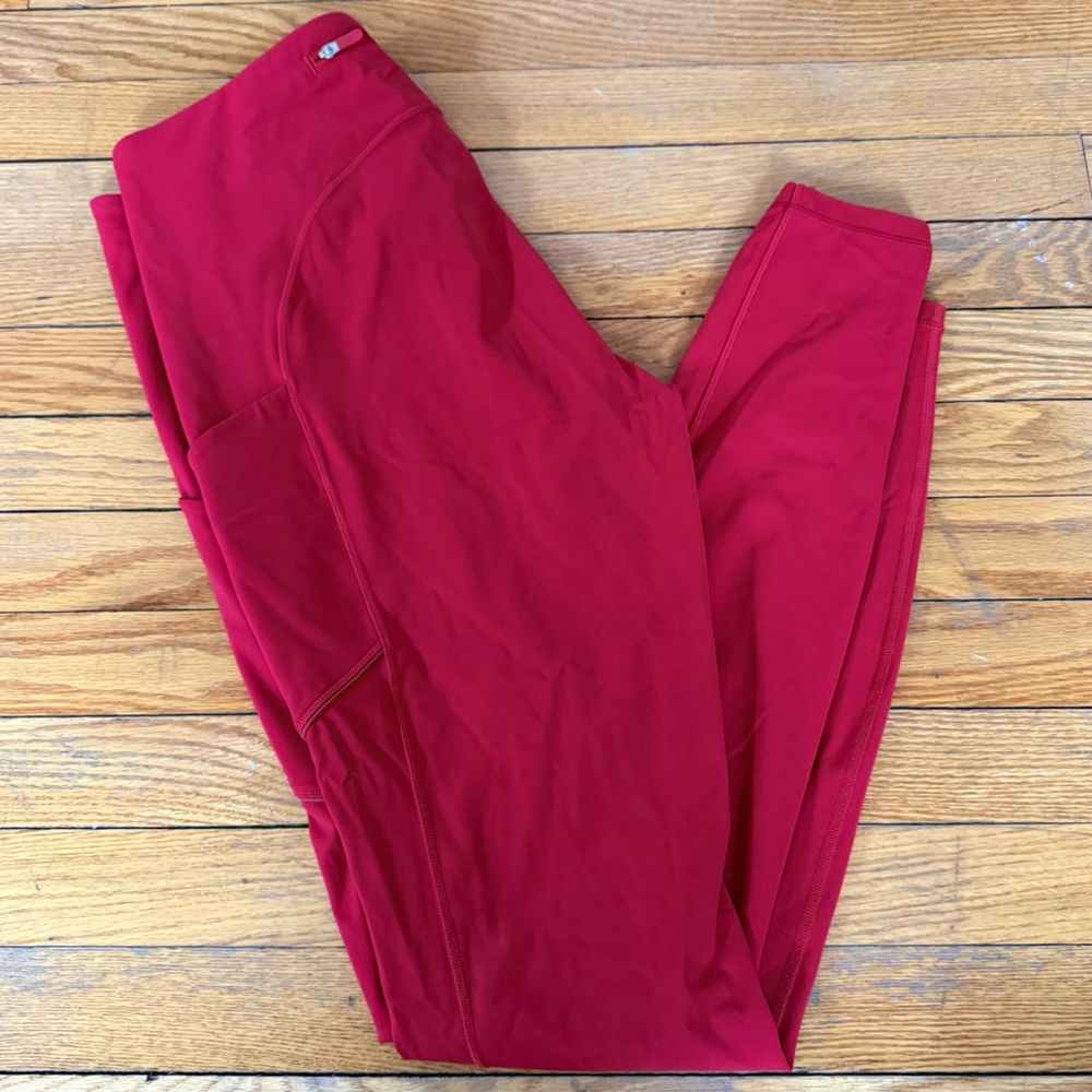 Lululemon Women’s Leggings Red Size 12T Tall Side Pockets Speed Up tights